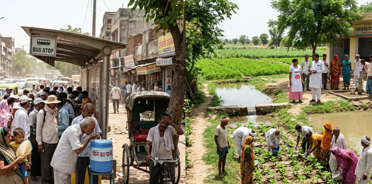 Climate change affecting everyday health through heatwaves, environmental changes, and community resilience in India.